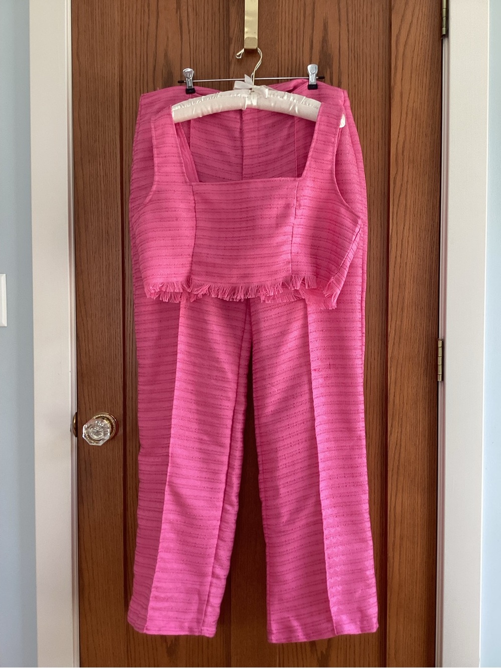 Missguided Pink 2 Piece Set- Textured Sleeveless Crop Top and Pants Size 14